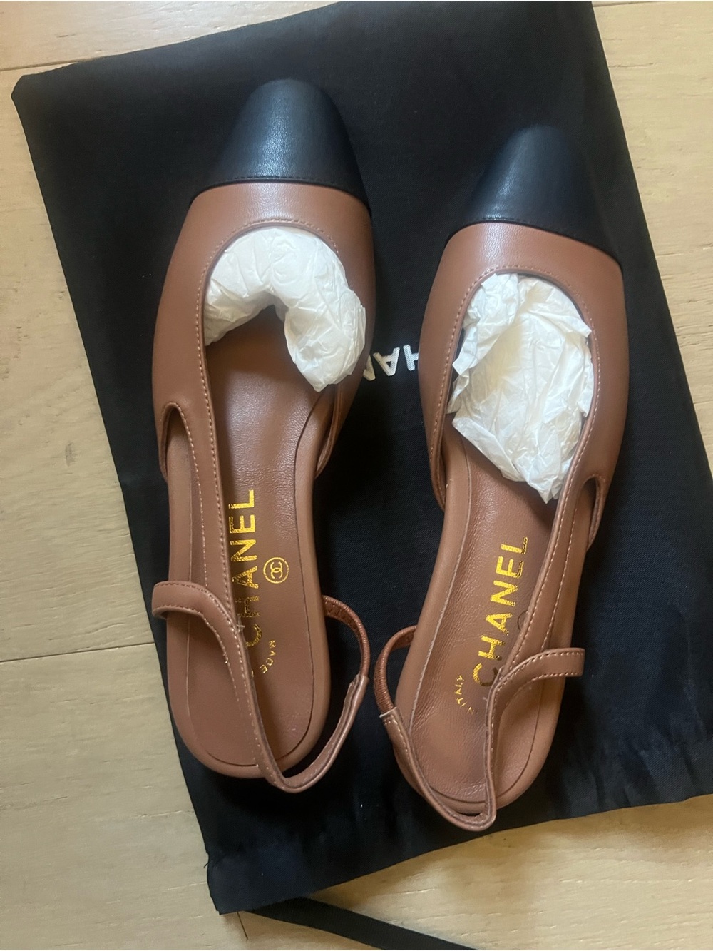 Others Follow Brown Leather Flats with Black Cap Toe